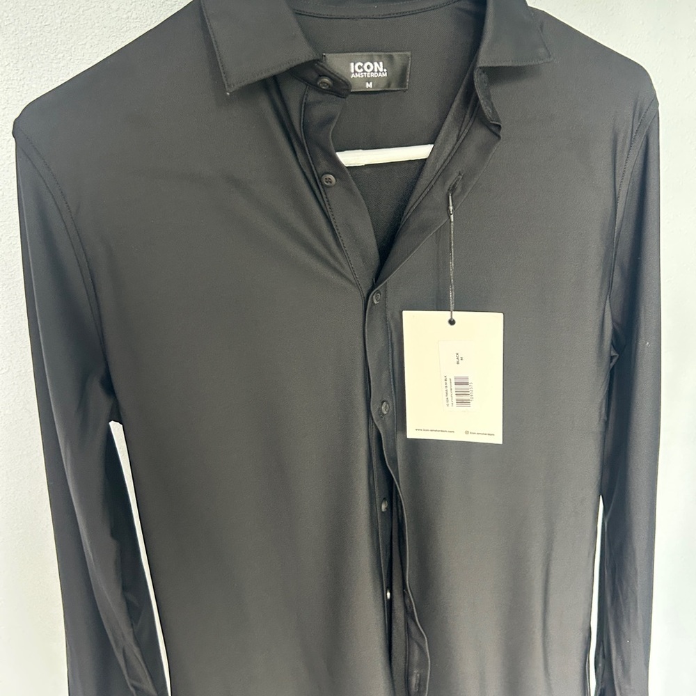 ICON Men's Sleek Black Button Down Shirt